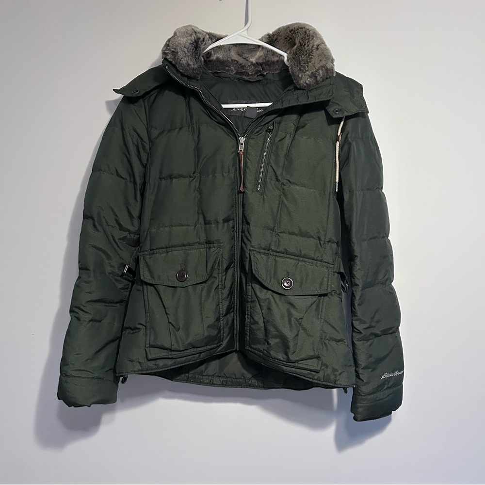 Eddie Bauer Olive Winter Jacket with Fur Trim